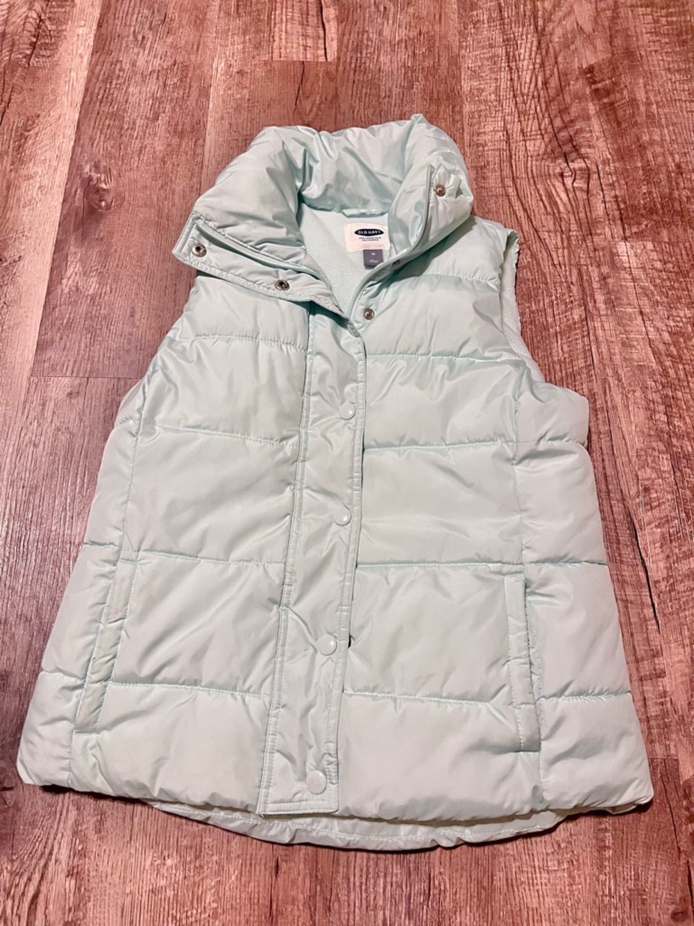 Old Navy Light Blue Quilted Puffer Vest Zipper Buttons Size medium